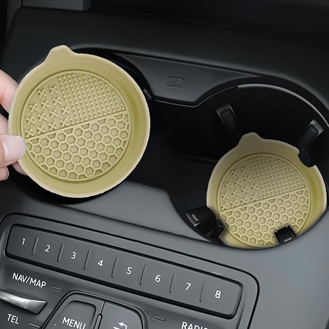 Mandark 4PCS Car Cup Holder Coaster, Silicone Anti-Slip Vehicle Insert Water Bottle Mat, Automotive Interior Insulation Drink Cup Pad Decor Accessories, Universal for SUV, Sedan, Truck (Apricot)