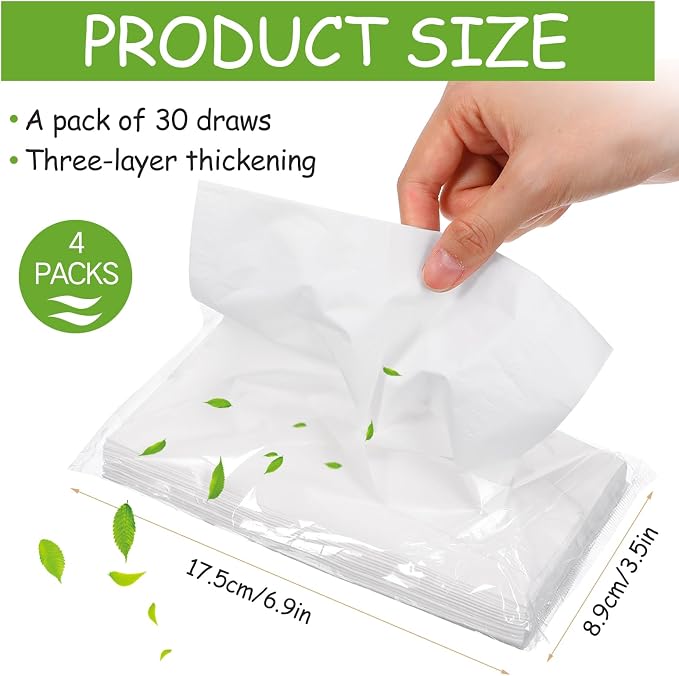Mudder 4 Packs Car Tissue Refills, Car Napkin Holder Refill Facial Auto Visor Travel Tissues 3-ply 30 Sheets/Pack, Smooth and Soft