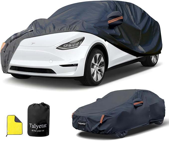Tesla Model Y Car Cover (2020-2026) Waterproof All Weather, Heavy Duty Car Covers with Driver Door Zipper, Outdoor Rain Snow UV Protection (185" - 190")