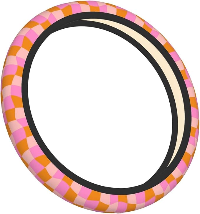 Groovy Checkered Abstract 70s Retro Steering Wheel Cover For Women Men Girls Car Accessories Decor Anti-Slip Neoprene Auto Steering Wheel Covers Protector Universal 15 Inch
