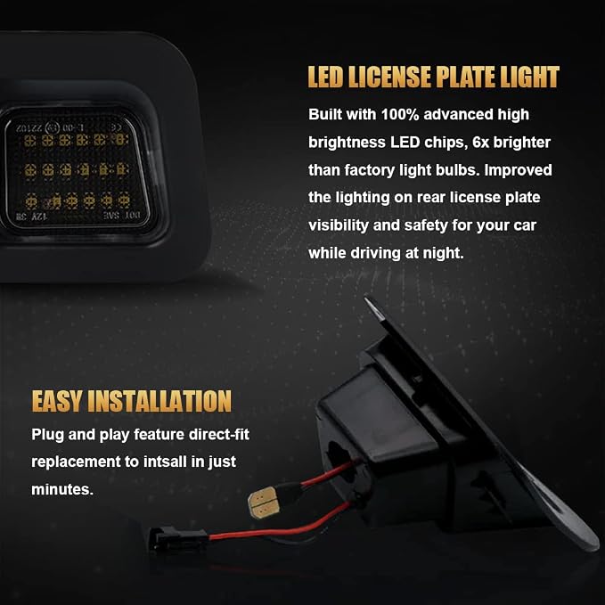 D-Lumina LED License Plate Lights with Clip Retainer Compatible with 2003-2018 Dodge Ram 1500 2500 3500 Pickup Truck, Smoked Lens Tag Light Powered by 18-SMD 6000K White with Load Resistors, Pack of 2