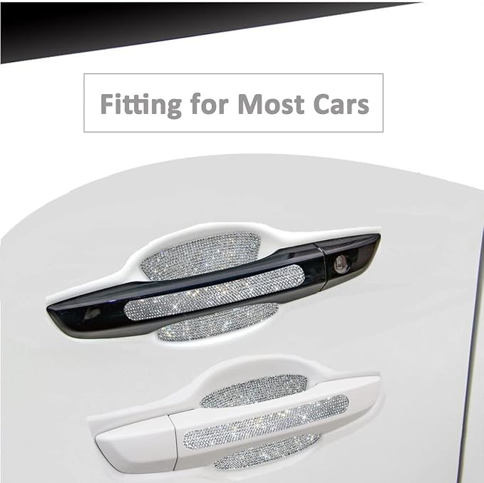 10PCS Bling Car Door Handle Reflective Trim Decals Stickers,Universal Rhinestone Door Side Rear View Mirror Scratch Resistant Protector Cover Car Accessories White