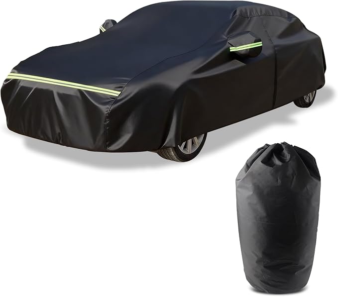 Sedan Car Cover Waterproof Heavy Duty All Weather Protection Snow Anti-UV Windproof Outdoor Full Car Cover Fit for Automobiles BMW/Mercedes-Benz/Honda（Car Size:185~193''L x 72''W x 59''H）