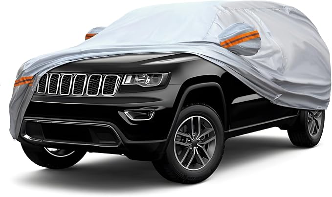 Fit for 188"-199" Length SUVs, 6-Layer Full Car Cover is All-Weather Waterproof, Universal in All Seasons, Snow Prevention, Rainproof, Acid Rainproof, Sunscreen, Orange Reflective Strip