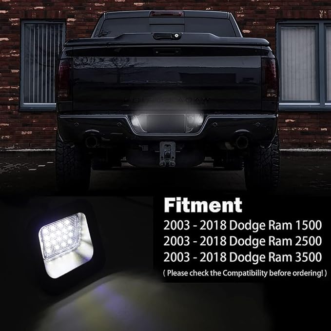 License Plate Lights Fits for 2003-2018 RAM 1500 2500 3500 Pickup, Set of 2 Truck Number Lamps Assembly Led Tag Light Kit, 6000K White