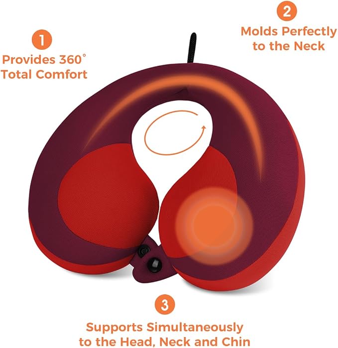 INFANZIA Kids Chin Supporting Travel Neck Pillow, Helps Support Head and Neck, Comfortably Designed for Head, Neck, and Chin Support - Gifts for Toddler/Child/Kids, Red