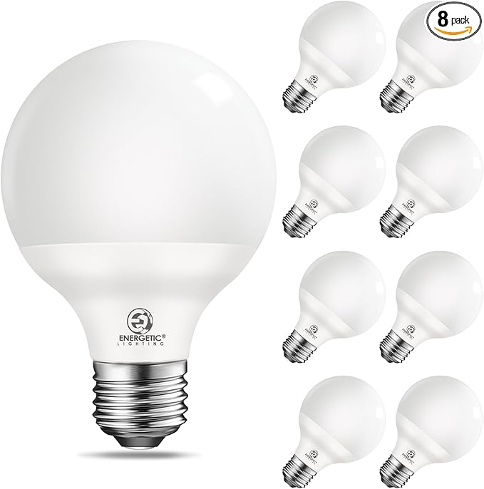 Vanity Globe Light Bulbs G25 LED for Indoor Bathroom Mirror Living Area, 2700K Soft White, Dimmable 600 Lumens, 6W, E26 Base, Round Frosted Classic Ambient Decorative Bulb , ETL Listed, 8-Pack