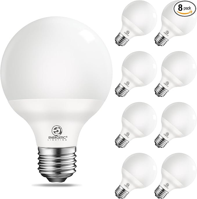 Vanity Globe Light Bulbs G25 LED for Indoor Bathroom Mirror Living Area, 4000K Cool White, Dimmable 600 Lumens, 6W, E26 Base, Round Frosted Classic Ambient Decorative Bulb , ETL Listed, 8-Pack