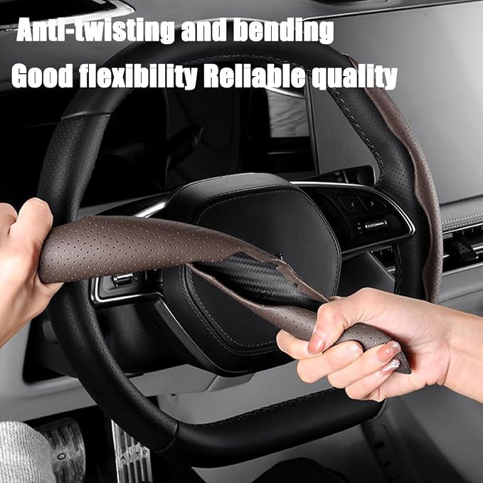 LoyaForba Car Steering Wheel Cover, Universal 15 Inch Leather Segmented Auto Steering Wheel Protector, Anti-Slip and Soft Breathable, Car Interior Accessories for Most Vehicle, SUV, Truck (Coffee)