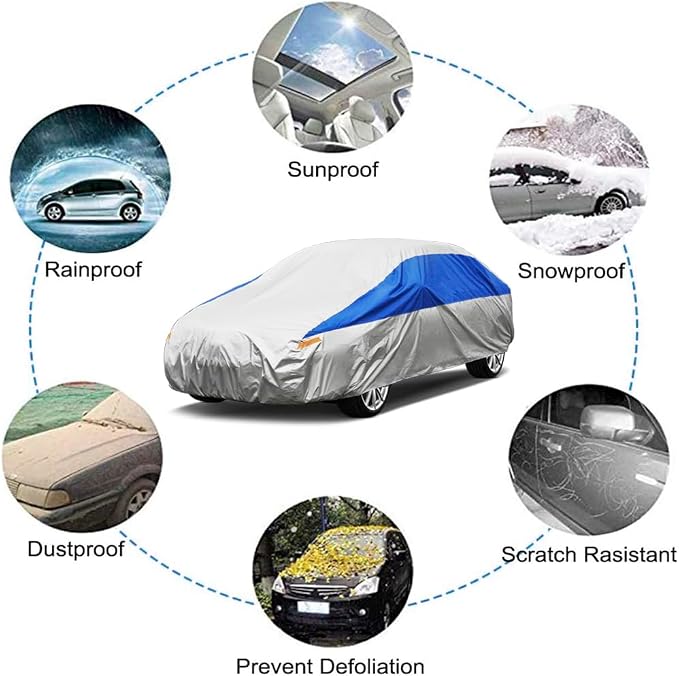 GUNHYI Car Cover Waterproof All Weather for Automobiles, Outdoor Full Car Cover Snowproof Windproof UV Protection, Universal Fit for Sedan. (Fit Sedan Length 175-185 inch, Silver)