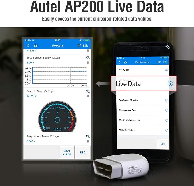 Autel AP200(HT200) Bluetooth OBD2 Scanner, Code Reader with Full Systems Diagnoses and 19 Service Functions, Mini Size Version of MK808 Diagnostic, Vehicle Scan Tool for iPhone & Android Devices