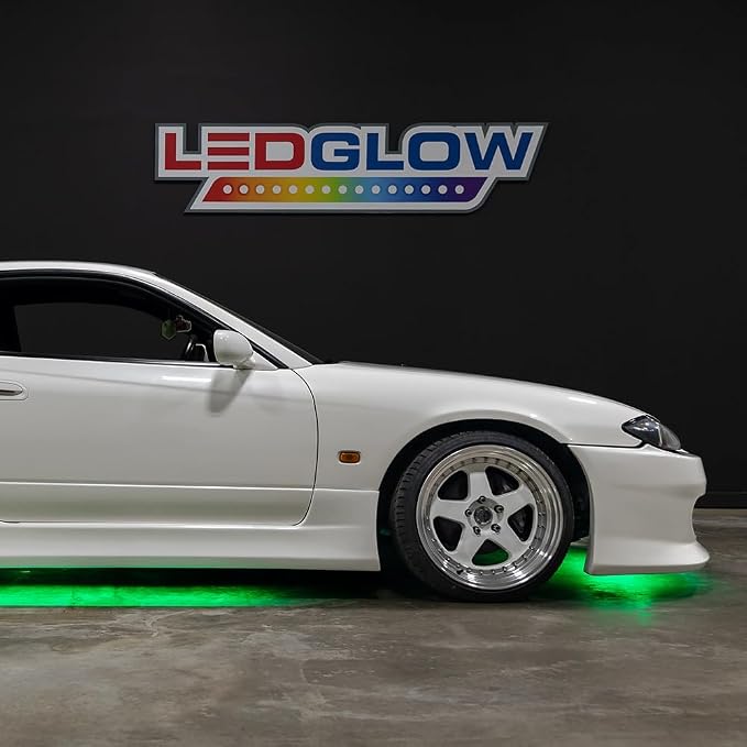 LEDGlow 4pc Green Slimline LED Car Flexible Underglow Lighting Kit | Neon Accent Lights Include Flex Underbody Tubes, Solid Color Illumination, 4 Modes, Control Box & Remote