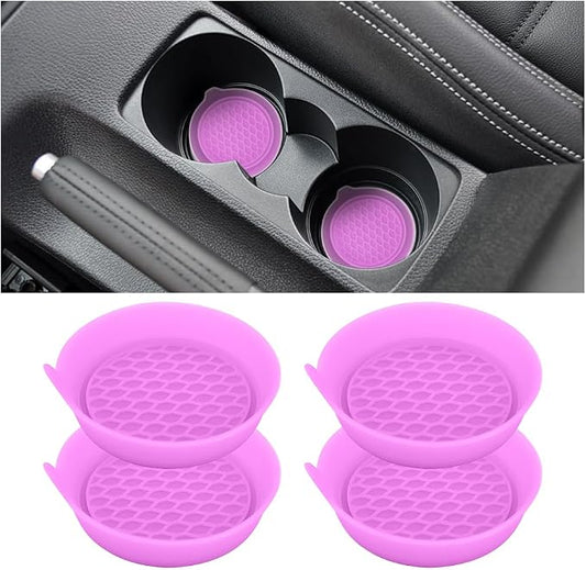 Mandark Car Cup Coaster, 4PCS Silicone Non-Slip Vehicle Drink Cup Mat, Sift-Proof Spill Recessed Automotive Interior Cup Holder Insert Protector Accessories, Universal for Most Cars (Purple)