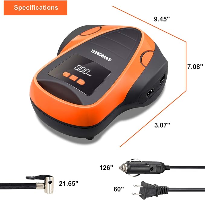 Tire Inflator Portable Air Compressor, Air Pump DC/AC for Car Tires 12V DC and Other Inflatables at Home 110V AC, Digital Electric Tire Pump with Pressure Gauge(Orange)
