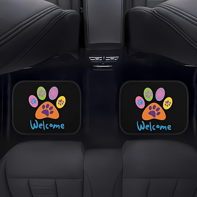Universal Fit Car Floor Mats Set of 4Pcs, Colored Paw Prints All-Weather Front Rear Car Carpet Mats, Non-Slip Car Floor Mat Car Accessories for Automotive Trucks SUV Sedans Vans