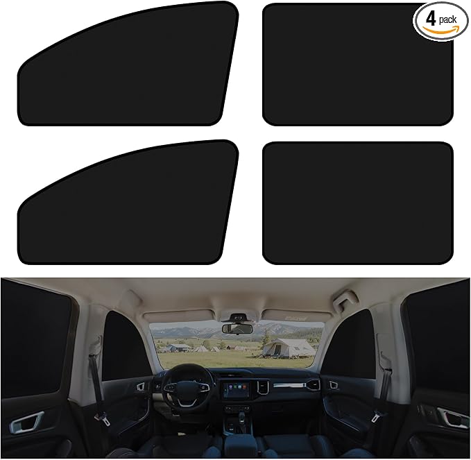 XCBYT Magnetic Car Side Window Shades 4 Pack, 100% Blackout Privacy | Blackout privacy for camping, naps & work. Keeps your car cool. Fits steel frames only, measure first. Handle magnets gently