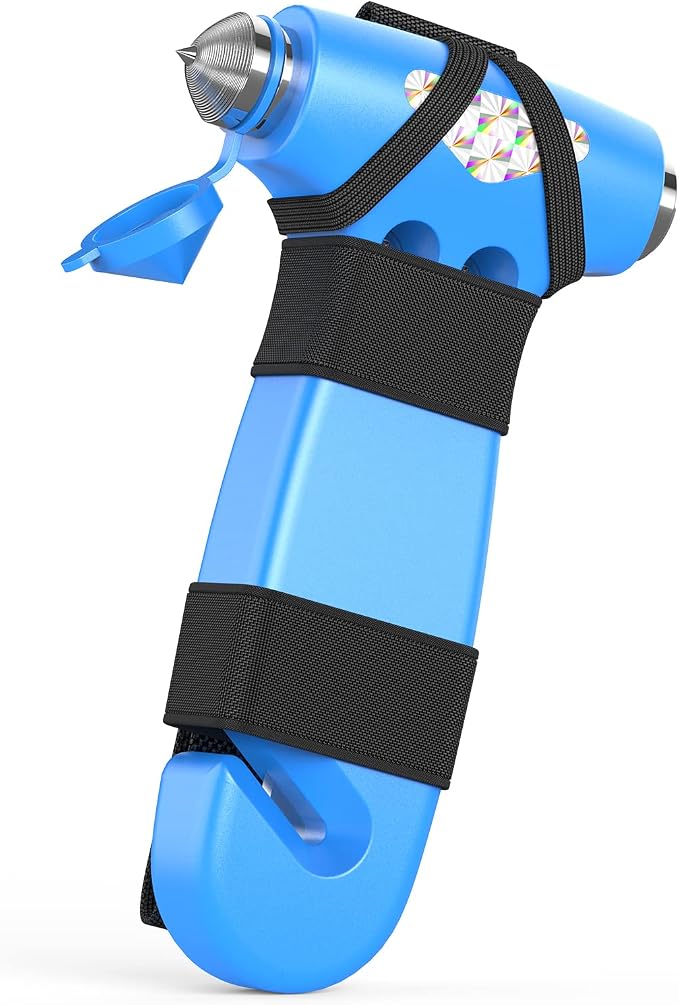 Car Safety Hammer, 3-in-1 Emergency Escape Tool with Window Breaker and Seat Belt Cutter, Safety Emergency Car Escape Tool for Car, Office, Home, Blue