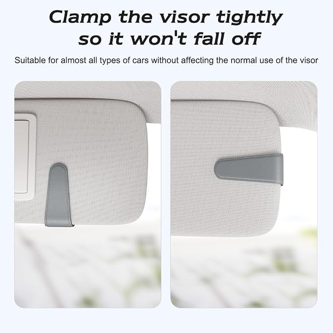 Sotfamily Sunglass Holder for Car Visor, Gray, 2 Packs | Suede Cloth, Magnetic, Organizer for Car Accessories