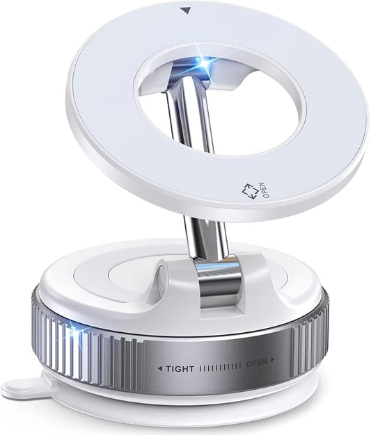 Jononser Magnetic Car Phone Holder for MagSafe, Nano-Gel Suction Cup Phone Mount for Dashboard & Windshield, Pocket-Size Foldable 360° Adjustable Car Mount for iPhone 17 16 15 14 13 12 Series, White