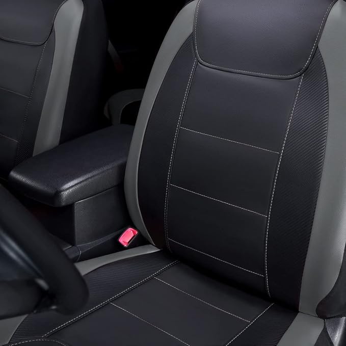 Flying Banner car seat Covers Protects Water Proof Faux Leather Carbon Fiber Front and Rear Bench (Black Gray, Full Set - 8PCS)