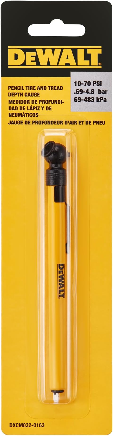 DEWALT Pencil Tire Pressure Gauge with Tread Depth Gauge, 10-70 PSI, Compact Size with Metal Clip, Durable Design for Accurate Measurement, Automotive Tool for Cars and Motorcycles