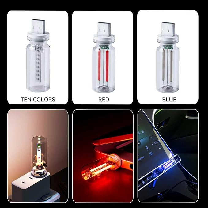 4 PCS USB Night Light Bulb,Touch Dimmable Retro Car Interior Ambient Light | Portable Glass Bottle Design Chubby Glow LED Light for Car, Truck, Bedroom, Multicolor RGB Lighting