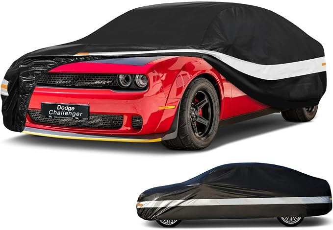 10 Layers Car Cover Custom Fit for Dodge Challenger SRT Hellcat Demon,Waterproof All Weather for Automobiles, Outdoor Full Cover Sun UV Rain Protection with Cotton.Black