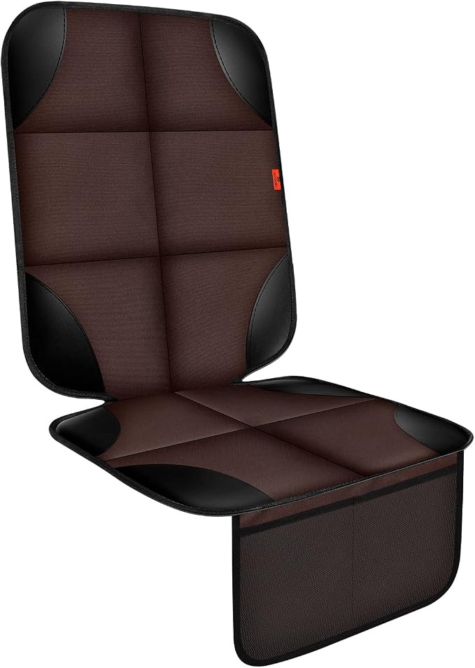 XHYANG Car Seat Protector 1 Pack Car Seat Cushion Mat Thickest Padding,Waterproof 600D Fabric Car Seat Covers for Non-Slip Backing Mesh Pockets for Baby and Pet (Brown, 1 Pc)