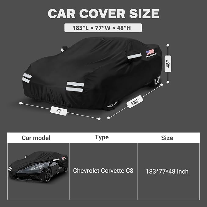 Car Cover Compatible with Chevrolet Corvette, Full Car Covers Waterproof All Weather Dustproof, Snowproof, UV Protection Exterior Car Covers for Automobiles Universal Fit Chevrolet Corvette