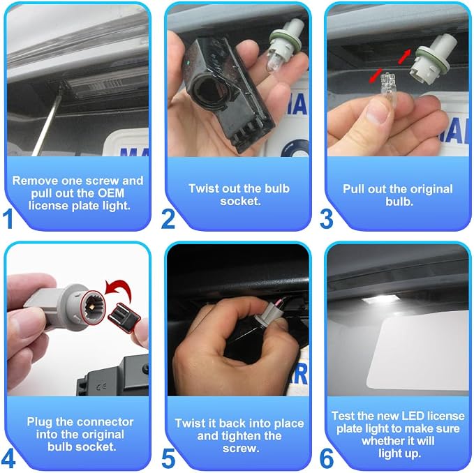 LED License Plate Light Assembly for 2014-2020 Jee'p Grand Cherokee | 2013-2019 Fiat 500 Rear Tag Number Plate Lamp Bright 6000K Pure White OEM 68228927AA PNP 2PCS