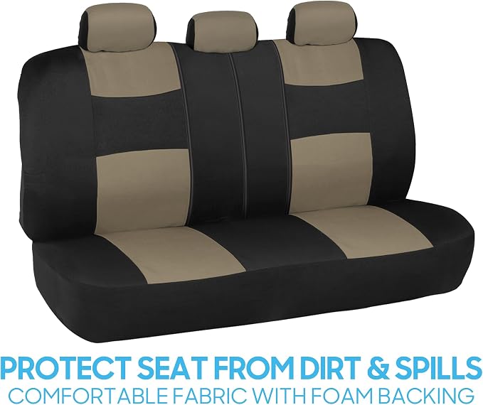 BDK PolyPro Seat Covers Full Set in Beige on Black – Front and Rear Split Bench Seat Covers for Cars, Easy to Install , Car Accessories for Auto Trucks Van SUV