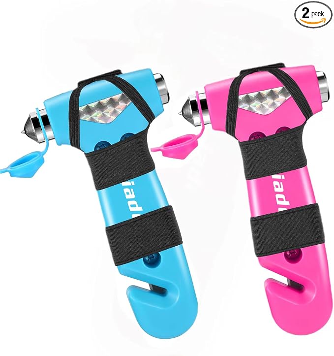 Window Breaker, 2 Pack Automotive Escape Tool with Car Window Breaker and Seatbelt Cutter, Glass Breaker Car Essentials Emergency Escape Tool for Women（Pink+Baby Blue）
