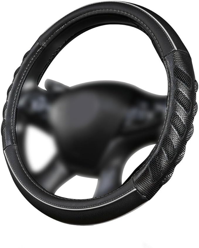 Flying Banner car Steering Wheel Cover Faux Leather Massage Universal fit 3D Honeycomb Hole Anti-Slip Sporty 15 Inches (Grey Black)