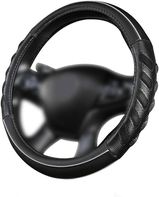 Flying Banner car Steering Wheel Cover Faux Leather Massage Universal fit 3D Honeycomb Hole Anti-Slip Sporty 15 Inches (Grey Black)