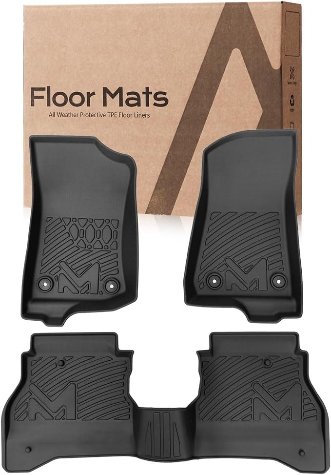 Floor Mats & Floor Liner Custom for 2020-2026 Jeep Gladiator JT, TPE Automotive All Weather Cover Protection Waterproof Black Front & Rear Row Full Set Car Mats, 3PCS