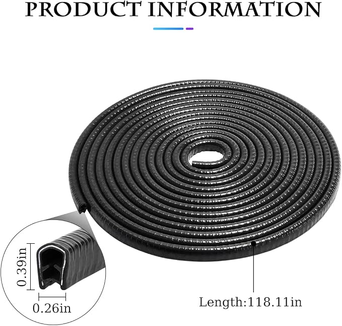 U Shape Rubber Seal Car Edge Trim, Automotive Door Protector, No Glue Required, Universal for Most Cars, Black/10FT
