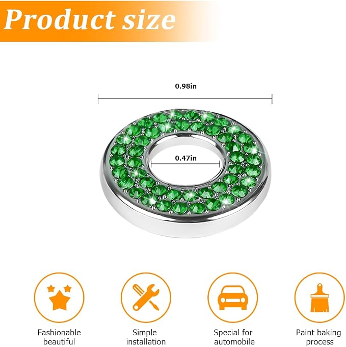 Osilly 4 Pcs Bling Car Inner Door Lock Covers, Crystal Pull Rod Bolt Stickers, Sparkly Rhinestones Auto Door Bolt Decorations, Vehicle Lock Pin Cap Decors for C Class C200L GLC260 C260L (Green)