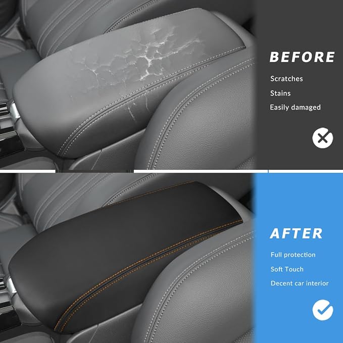 INTGET Center Console Cover for 2026 Honda HRV/HR-V Accessories 2023 2024 2025 Leather Car Armrest Arm Rest Box Lid Middle Console Seat Cover Protector(Orange Stitches, 2023+)