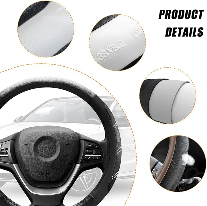Zpana Car Steering Wheel Cover, 15 Inch Carbon Fiber Leather Non-Slip Steering Wheel Protector with Lining, Breathable Automotive Interior Accessories, Universal for SUV RV Truck (Black)