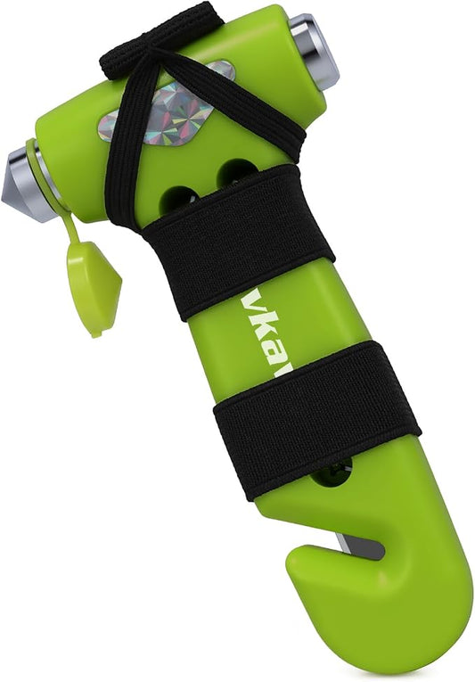 Window Breaker, 3-in-1 Emergency Escape Tool with Car Safety Hammer and Seat Belt Cutter, Safety Emergency Car Tool for Car, Office, Home, Green