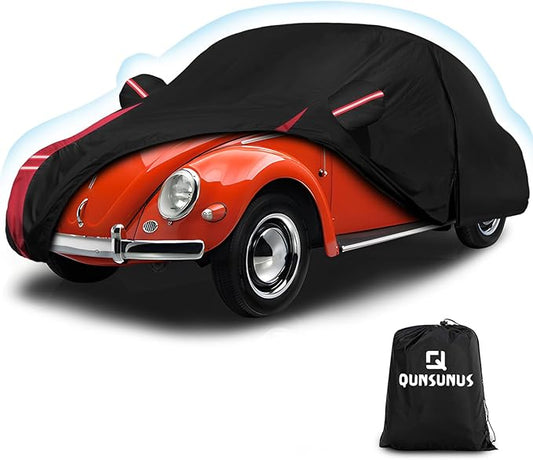 QUNSUNUS 6 Layer Car Cover for Volkswagen Beetle Bug 2 Door 1960-1980 Waterproof All Weather 210D Windproof for VW Beetle Bug Car Cover Hail Protection with Zipper