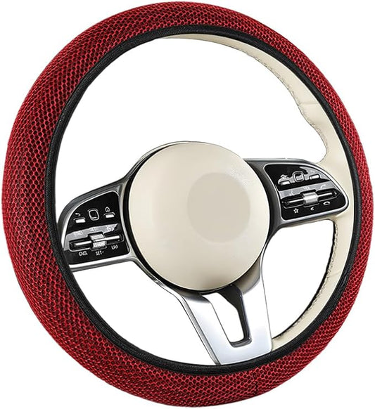 Elastic Stretch Car Steering Wheel Cover, Soft Breathable Ice Silk Steering Wheel Protector, Anti-Slip Automotive Interior Accessories, Universal for Sedan, Truck, Van (Red)