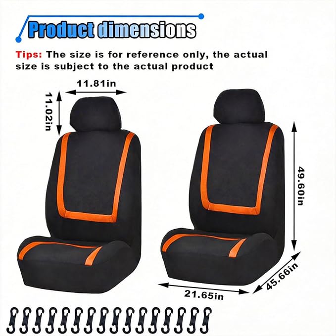 LAINLOY 2 Pack Car Seat Covers, Breathable Seat Protectors, Anti-Slip Driver Seat Cover, Comfortable Front Seat Cover Set Universal Fit for Truck, SUV, Sedan, Airbag Compatible (Black&Orange)