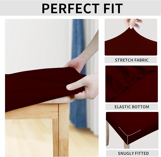 Easy-Going 100% Waterproof Seat Covers for Dining Room Chairs Set of 6, Stretch Chair Seat Slipcovers Protector Removable and Washable Kitchen Dining Chair Covers, Wine