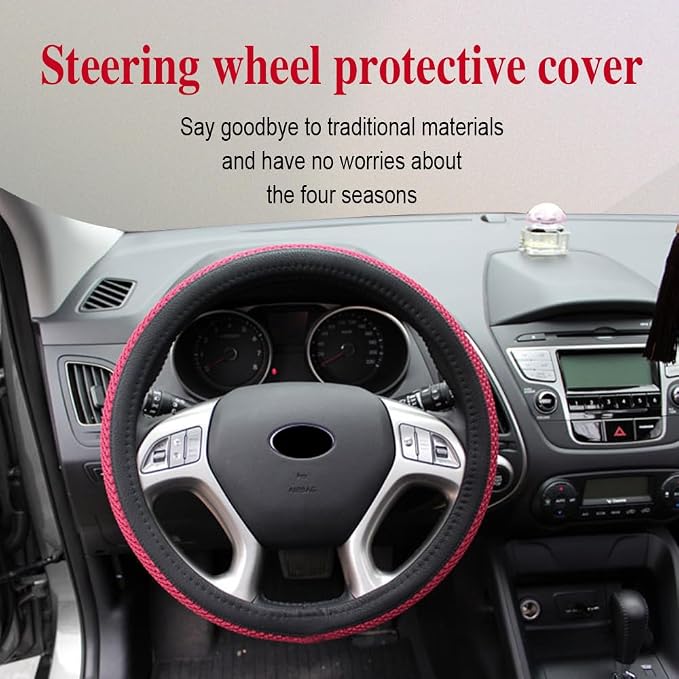 HAOBO Elastic Stretch Steering Wheel Cover, 15 Inch Automotive Steering Wheel Cover, Comfy Breathable Stretch Steering Wheel Protector, Ice-Silk Cloth Polyester Steering Wheel Cover for Men Women