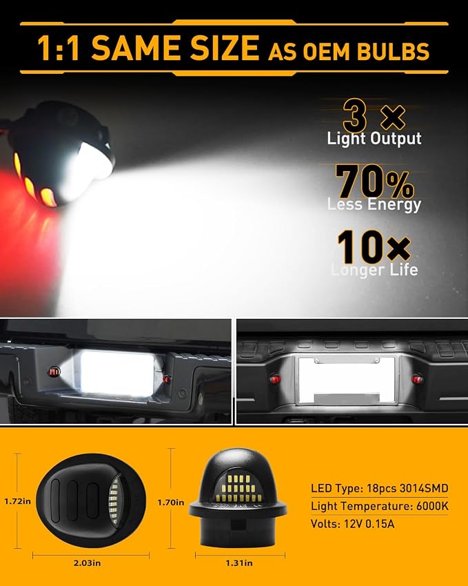 LESAUCE LED Full License Plate Light Red OLED Neon Pure White LED Tag Lights Lamps Replacement for Ford F150 F250 F350 Super Duty Ranger Pickup Explorer Bronco Excursion Expedition, 2PCS
