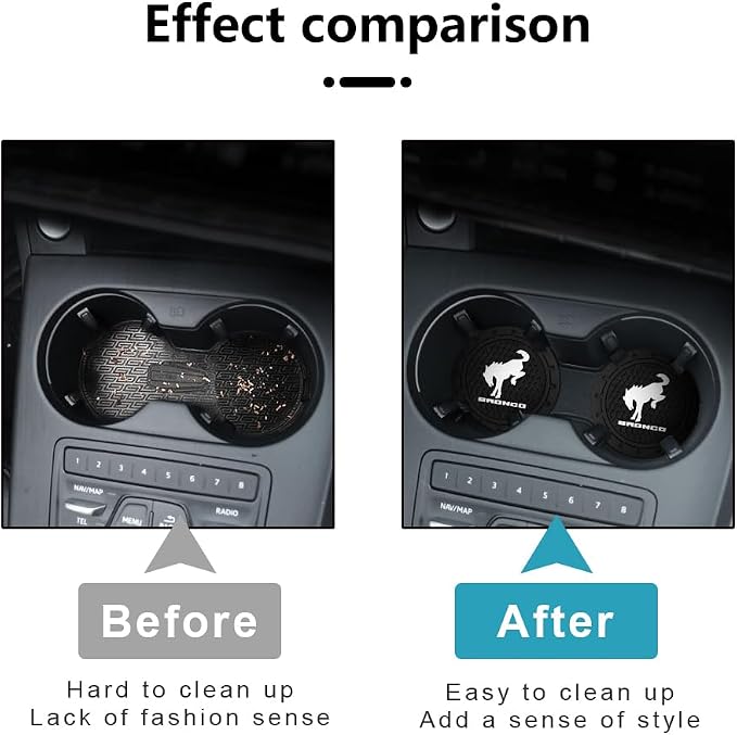 Car Cup Holder Coaster for Ford Bronco Recessed Silicone Cupholder Coaster Interior Accessories 2.75in 2Pieces Black