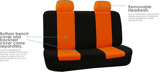 FH Group Car Seat Cover for Back Seat Cloth-Universal Fit Rear Seat Covers for Cars with Solid Bench,Car Seat Protector for Dogs and Kids,Car Interior Accessories for SUV, Sedan and Van Orange
