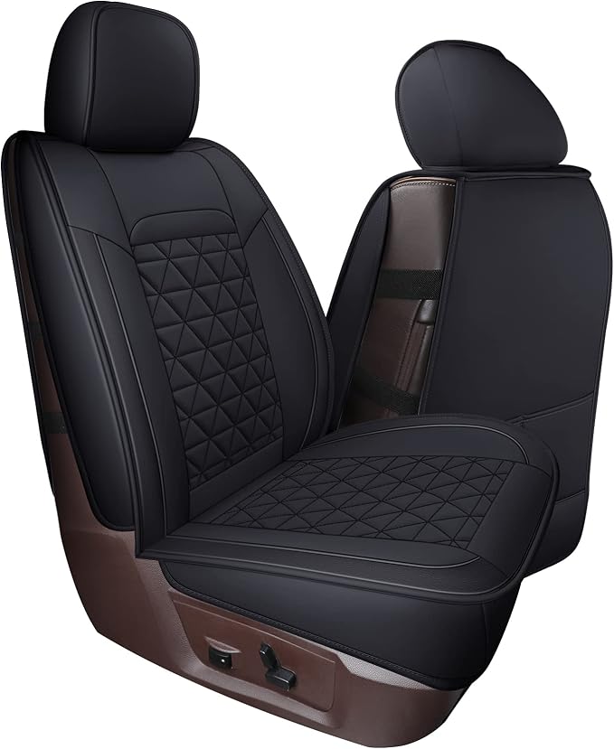 Coverado Car Seat Covers Compatible with Dodge Ram 2002-2026 1500 2500 3500 Pickup Limited Laramie Big Horn Waterproof Leather Seat Protectors Fit Dodge Ram Crew Cab& Quad Cab(2PCS, Black)