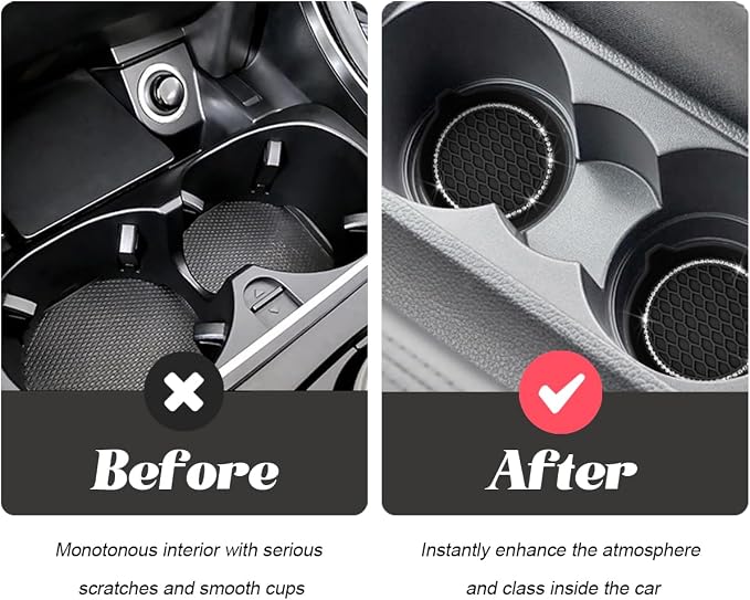4PCS Bling Car Cup Holder Coaster, Crystal Rhinestone Insert Dustproof Non-Slip Drink Cup Mat, Diamond Shockproof Auto Interior Water Bottle Pad Cushion Coaster, Universal Fit (Black)